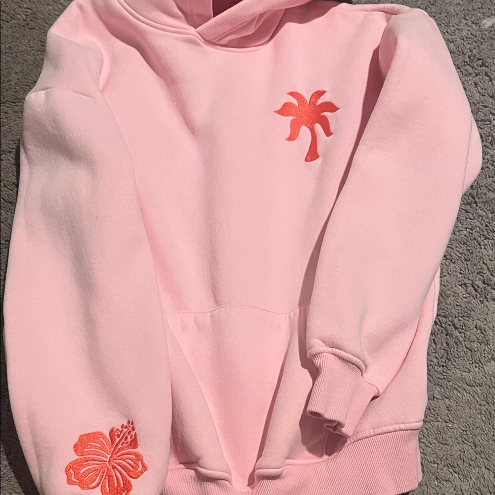 Pink Hoodie with Orange Floral Accents